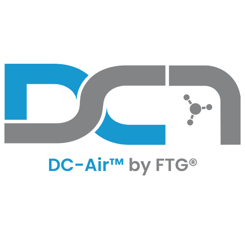 DC-Air by FTG logo, a blue and gray interlocking icon above the DC-Air by FTG wordmark